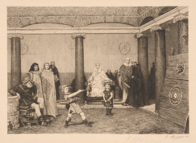 Clotilda, wife of Clovis, instructing her children. by Gustave Mercier