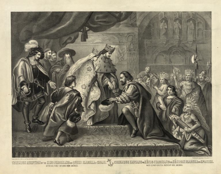 Columbus reception by the King Ferdinand and Queen Isabella of Spain after his first return from America by Henry Jerome Schile