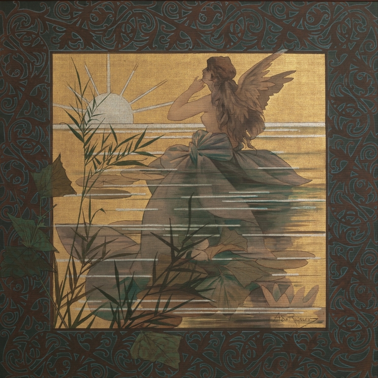 Composition with winged nymph at sunrise by Alexandre de Riquer