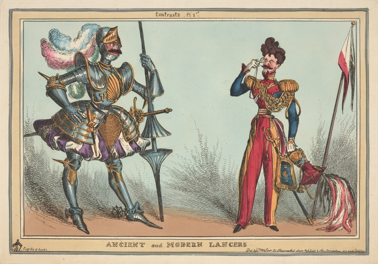 Contrasts, pl. 1st. Ancient and modern lancers. by William Heath