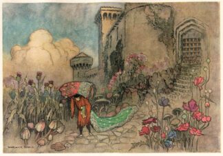 Corvetto escaping with the Ogre’s Tapestry by Warwick Goble