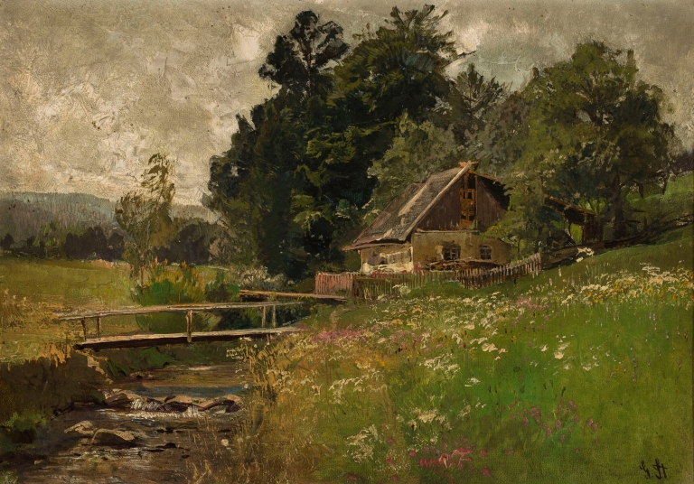 Cottage at a creek by Gertrud Staats