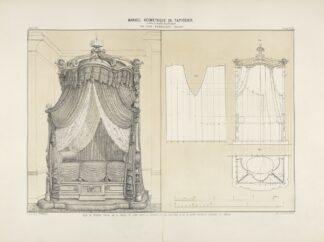 Coupe de rideaux froncés sur un châssis de mileu cintré en élévation sur les trois faces et sure les courbes montantes soutenant le châssis. by Jules Verdellet