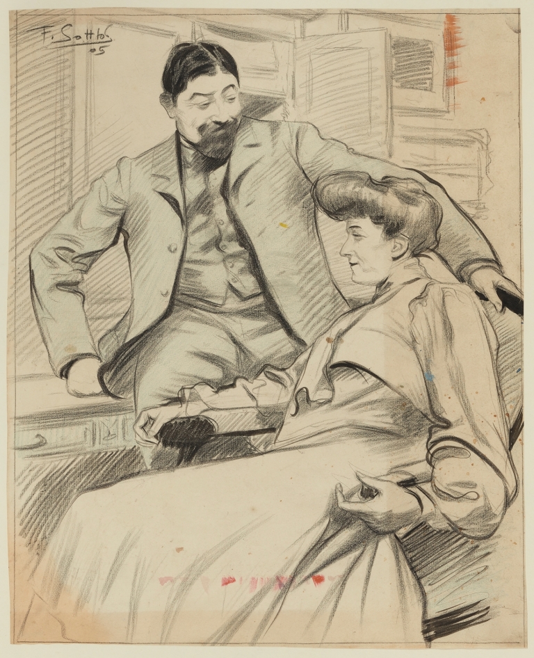 Couple dans un intérieur. by Fernand Louis Gottlob