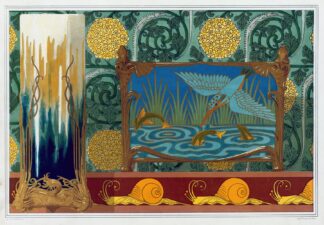 Crevettes, support en bronze pour un vase. Martin-pêcheur et poissons, jardinière bronze et émail cloisonné. by Maurice Pillard Verneuil