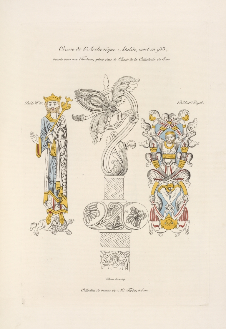 Crosse de l’archevêque Atalde, mort en 933, trouvée dans son tombeau, placée dans le chœur de la cathédrale de Sens. by Nicolas Xavier Willemin