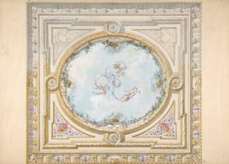 Design for a ceiling in rococo style with a trompe l’oeil oculus by Jules-Edmond-Charles Lachaise