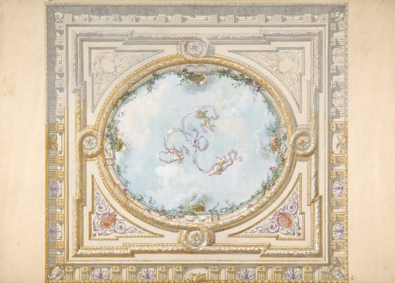 Design for a ceiling in rococo style with a trompe l’oeil oculus by Jules-Edmond-Charles Lachaise