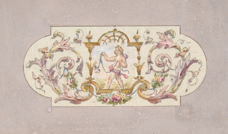 Design for a ceiling with a putto set in a border by Jules-Edmond-Charles Lachaise