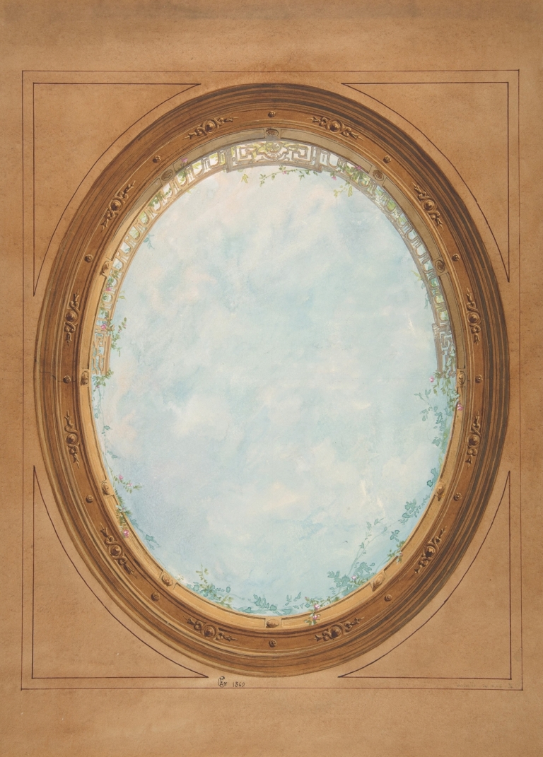 Design for a ceiling with trompe l’oeil balustrade and sky by Jules-Edmond-Charles Lachaise