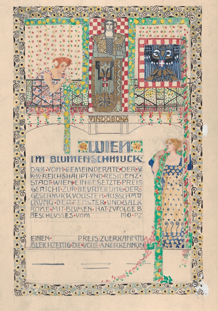 Design for a certificate, awarded by the city of Vienna for the most beautiful floral balcony decorations by Erwin Puchinger