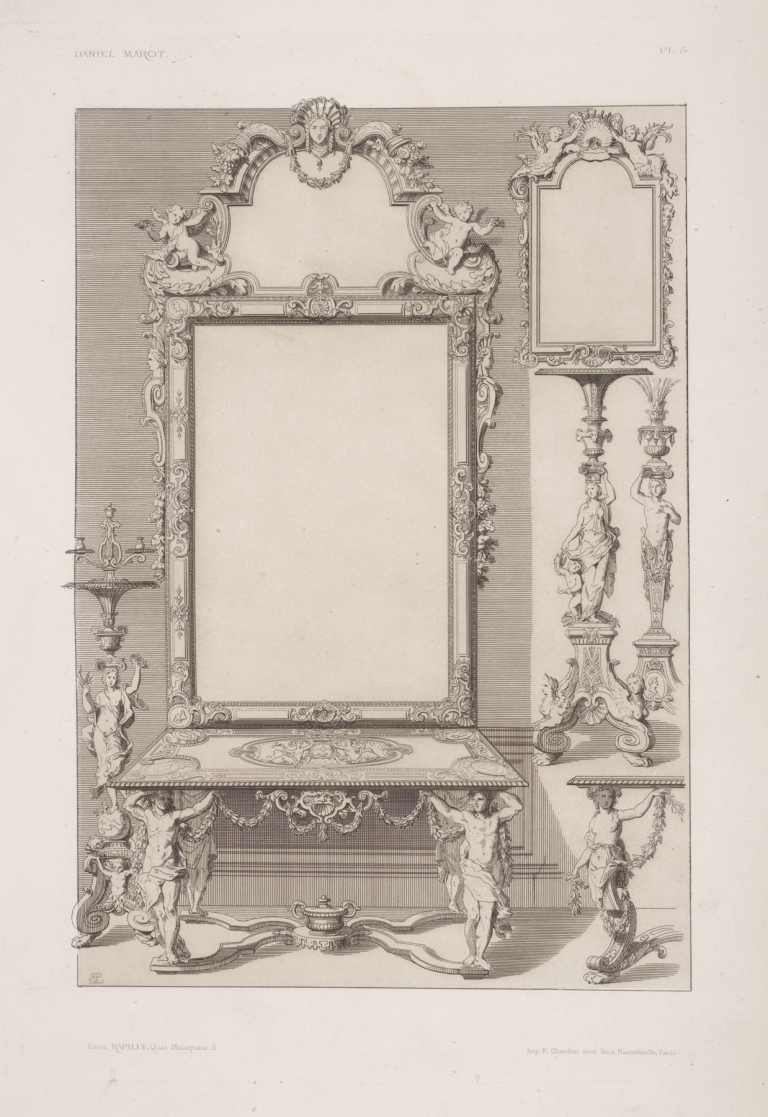 Design for a table and mirror with legs in shape of men and women. by André-Charles Boulle