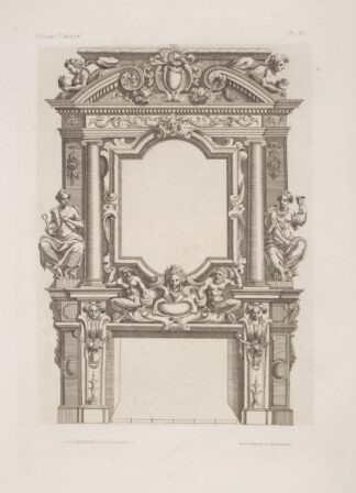 Design for chimney piece with allegorical female figures on either side of mantelpiece by André-Charles Boulle