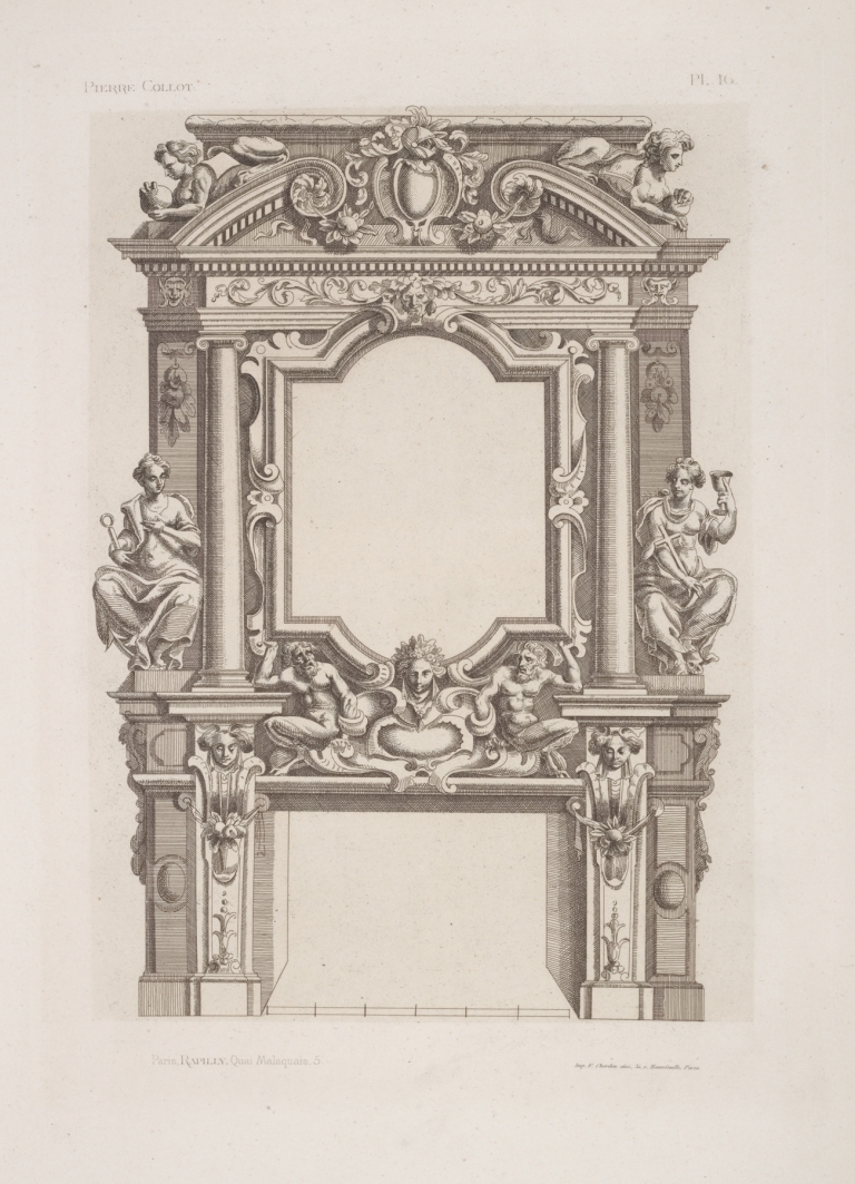 Design for chimney piece with allegorical female figures on either side of mantelpiece by André-Charles Boulle