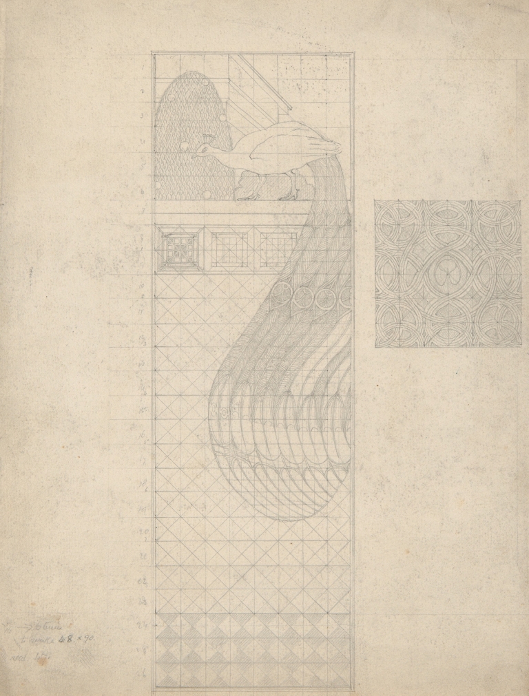 Design for Peacock Panel and a Tile by Herbert Crowley