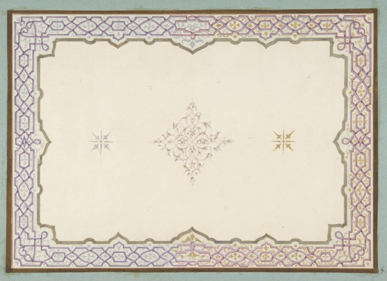 Design for the decoration of a ceiling with a border of strapwork and a central filagree medallion by Jules-Edmond-Charles Lachaise