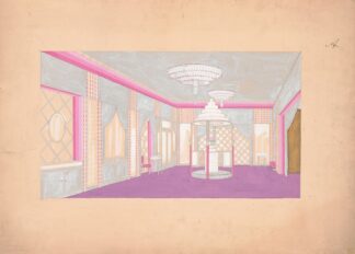 [Design for the Lentheric Salon, Fifth Ave. & 58th St., Savoy-Plaza Hotel, New York, NY.] [Perspective rendering by Winold Reiss