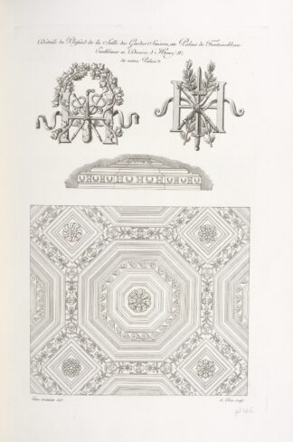 Détails du plafond de la salle des gardes-suisses, au palais de Fontainebleau. Emblêmes de dessins d’Henry IV; du même palais by Nicolas Xavier Willemin