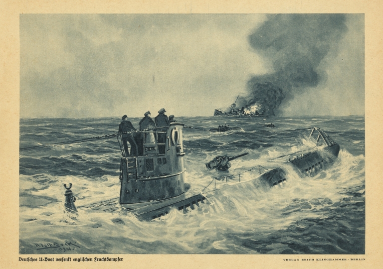 Deutsches U-boot versenkt englischen frachtdampfer by Adolf Bock