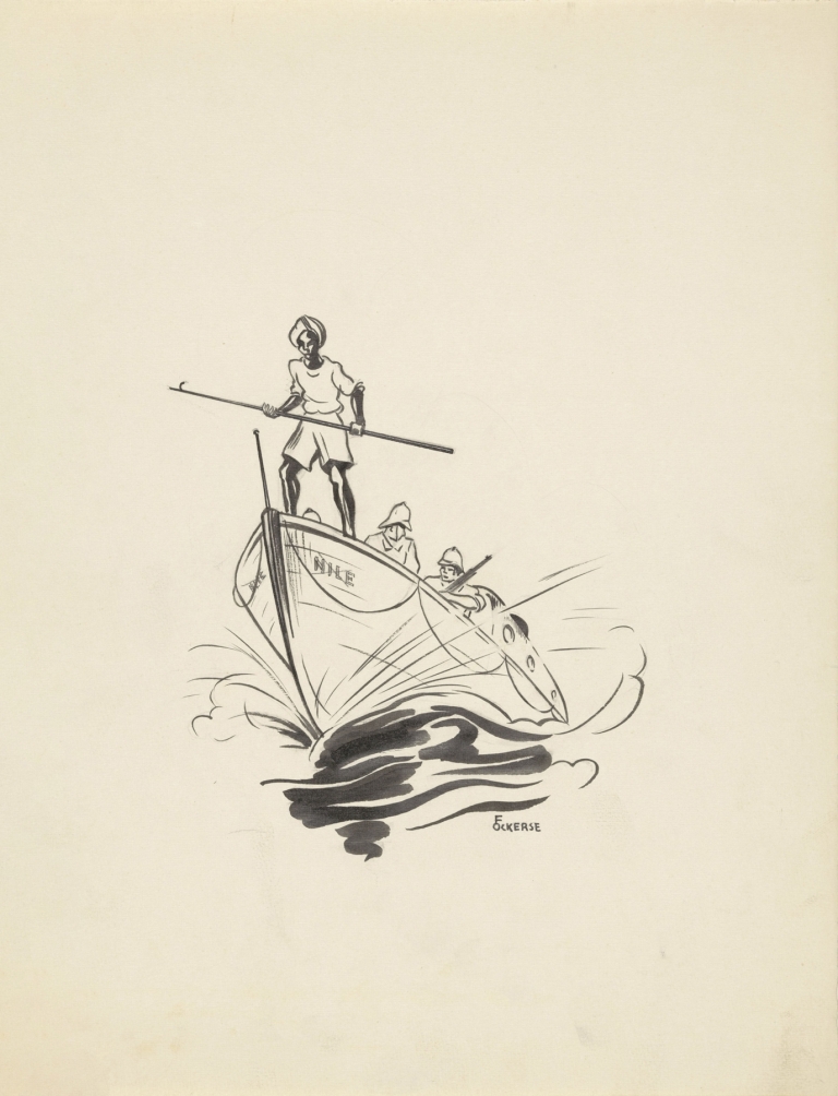 Drie mannen op een boot by F. Ockerse
