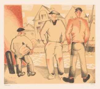 Drie vissers aan de kade by Jean-Émile Laboureur