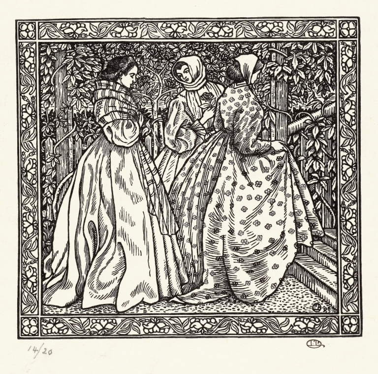 Drie vrouwen in een tuin by Lucien Pissarro
