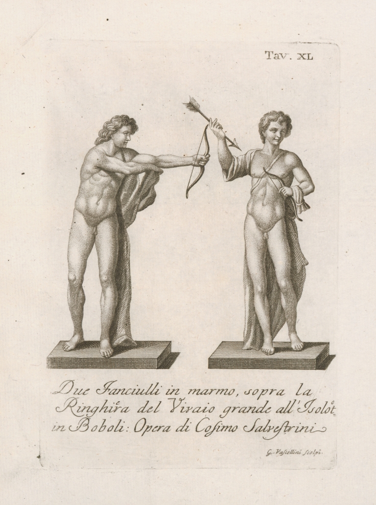 Due Fanciulli in marmo, sopra la Ringhira del Vivaio grande all’Isolotto in Boboli by Gaetano Vascellini