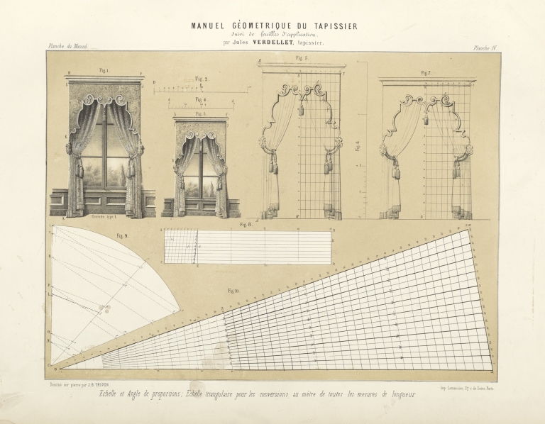 Echelle et angle de proportions; Echelle triangulaire pour les conversions au mètre de toutes les mesures de longuer. by Jules Verdellet