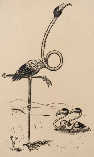 Eleven comic strip frames of flamingo shaping figures with its long neck Pl.8 by Franklin Morris Howarth