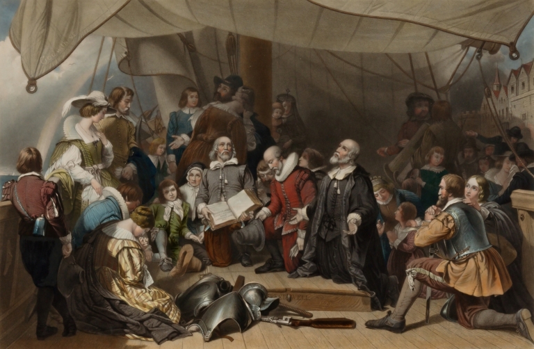 Embarkation of the Pilgrims by Samuel Bellin