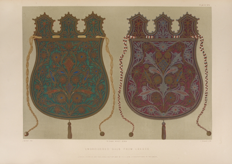 Embroidered bags from Greece by Matthew Digby Wyatt