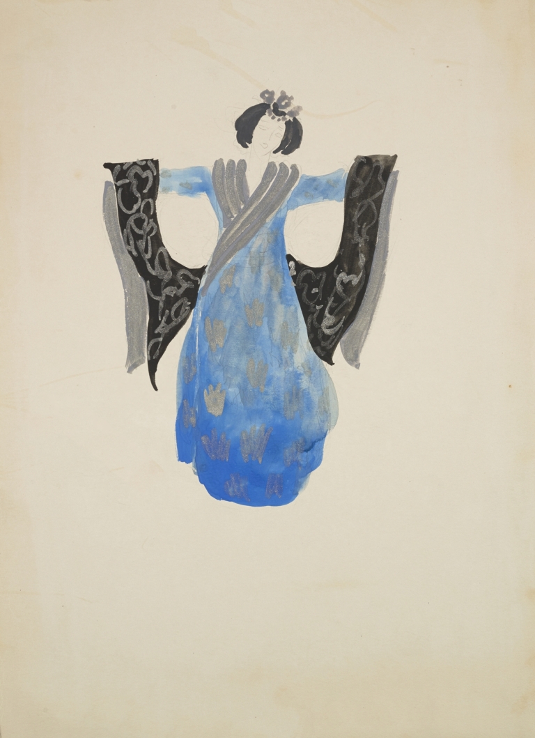 Emperor’s New Clothes: Blue dress with silver neckline and print by Andrei Hudiakoff