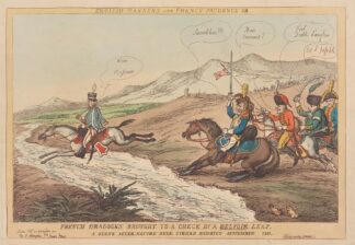 English Manners and French prudence or French dragoons brought to a check by a Belvoir leap. A scene after nature near Ciudad Rodrigo September 1811 by Thomas Rowlandson
