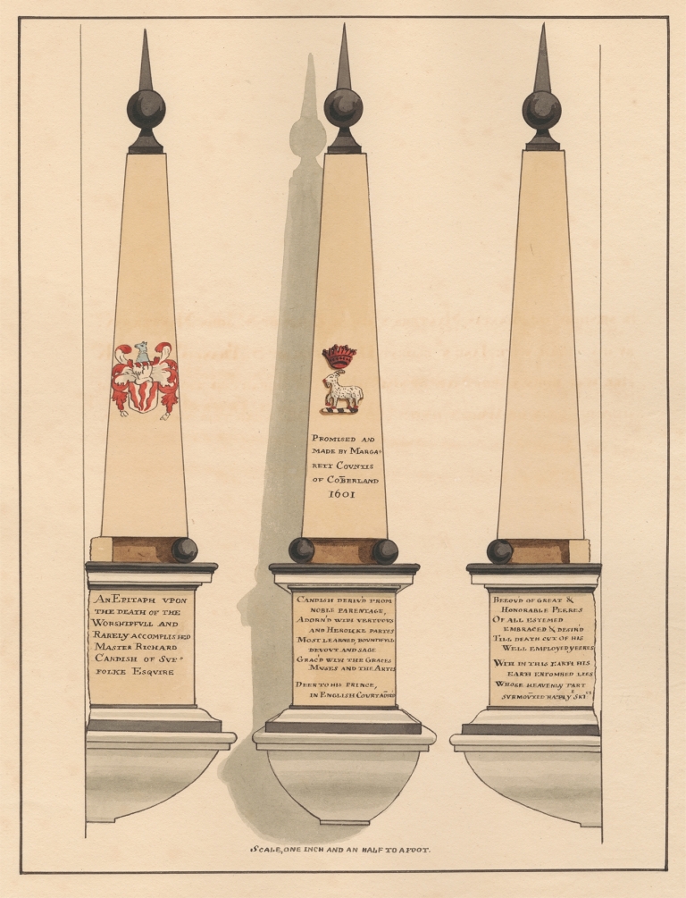 Epitaph to Richard Candish from Hornsey Church by Daniel Lysons