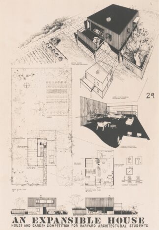Expansible house, Plans, elevations, and perspectives by Victor Alfred Lundy