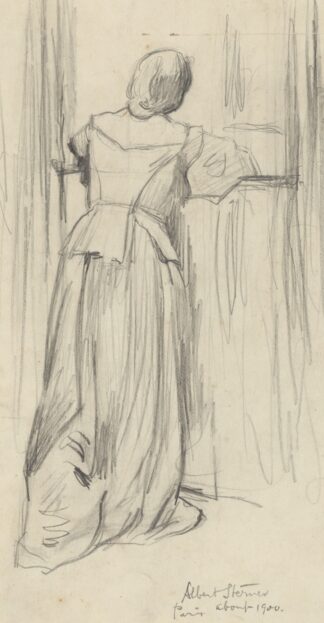 F.l. portrait of woman with back to viewer, at window by Albert Sterner