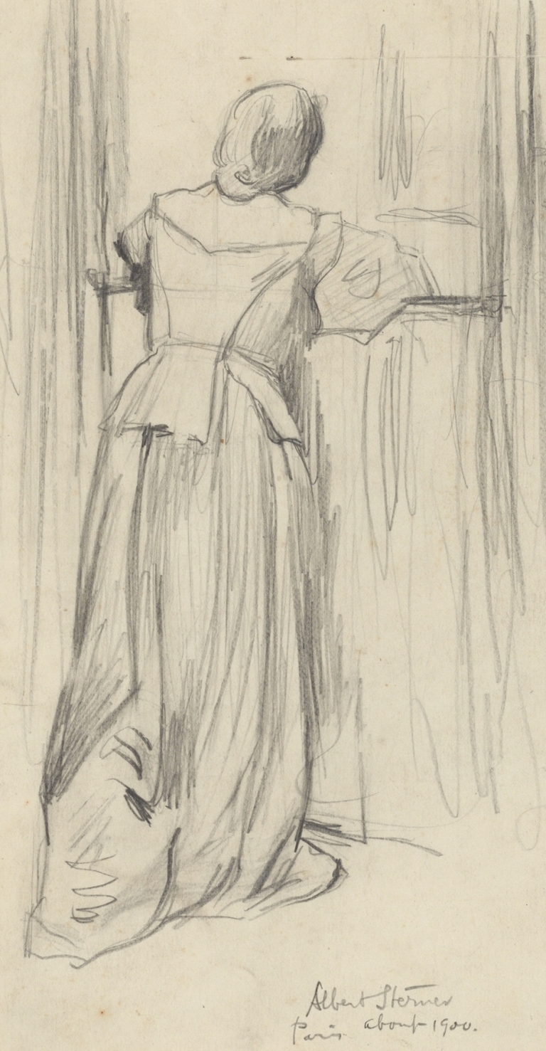 F.l. portrait of woman with back to viewer, at window by Albert Sterner