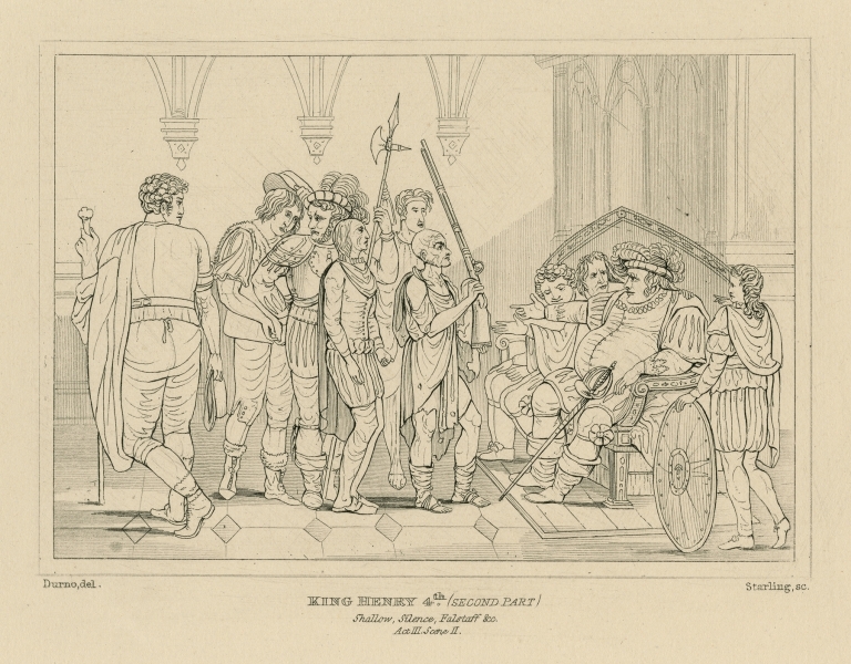 Falstaff at Justice Shallows; … ‘Come manage me your caliver’, King Henry IV, part 2, act 3, sc. 2 by William Francis Starling