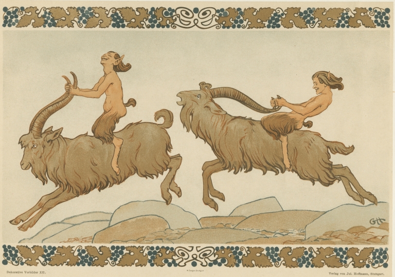 Fauns riding goats by Gerhard Heilmann