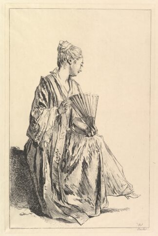 Femme assise, de profil à droite, jouant de l’eventail by François Boucher