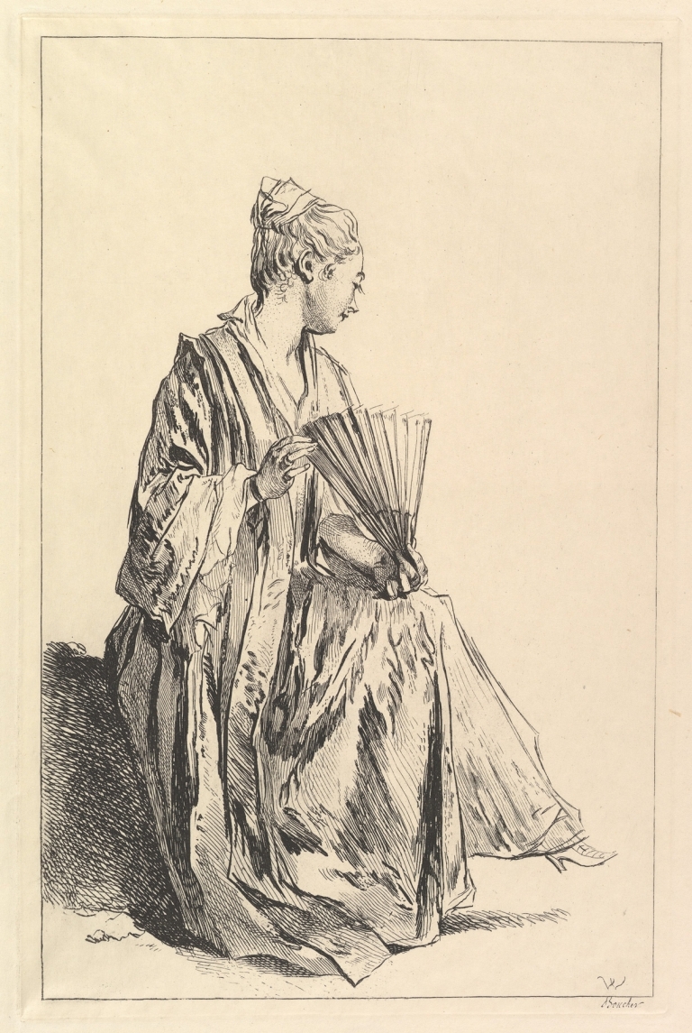 Femme assise, de profil à droite, jouant de l’eventail by François Boucher