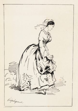 Femme de profil allant sur la droite, remontant son tablier by Auguste Péquégnot