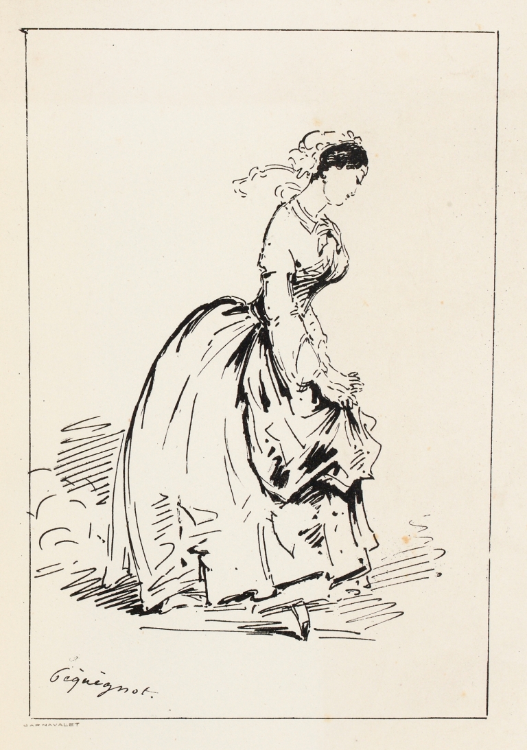 Femme de profil allant sur la droite, remontant son tablier by Auguste Péquégnot