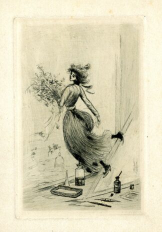 Femme tenant un bouquet by Anonymous