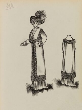 Figure de femme de trois-quart portant un manteau sur robe longue et un grand chapeau 11 by Anonymous