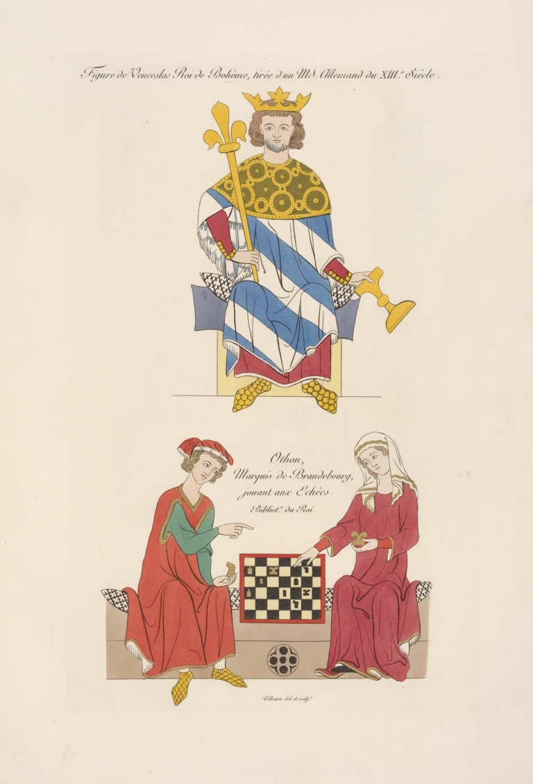 Figure de Venceslas roi de Bohème, tirée d’un MS. allemand du XIIIe. siècle; Othon, marquis de Brandebourg, jouant aux échècs. by Nicolas Xavier Willemin