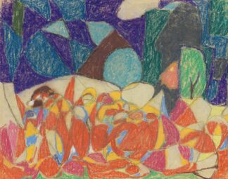 Figurengruppe unter lila-grünen Formen by Adolf Hölzel