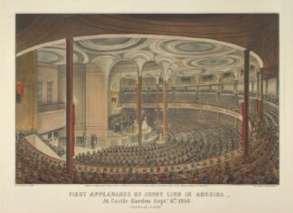 First appearance of Jenny Lind in America. At Castle Garden, Septr. 11th, 1850. Total receipts $26,238 by Currier & Ives.