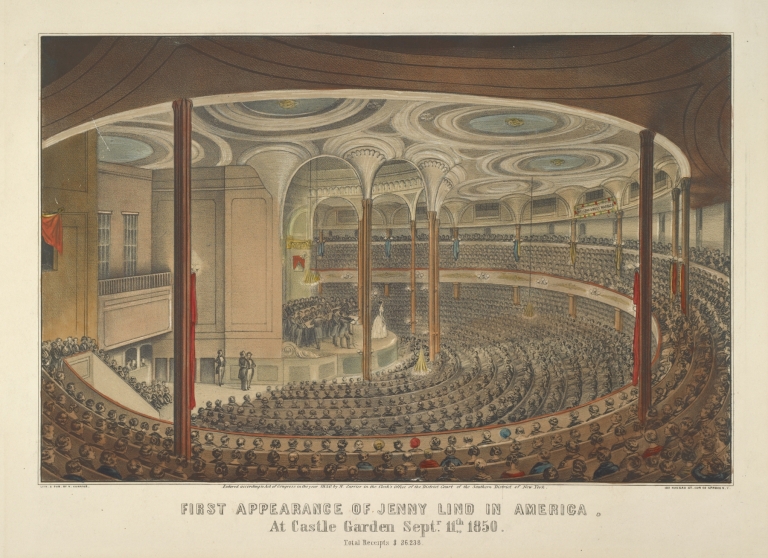 First appearance of Jenny Lind in America. At Castle Garden, Septr. 11th, 1850. Total receipts $26,238 by Currier & Ives.