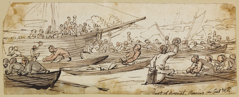 First of August, rowing for coat and breeches by Thomas Rowlandson